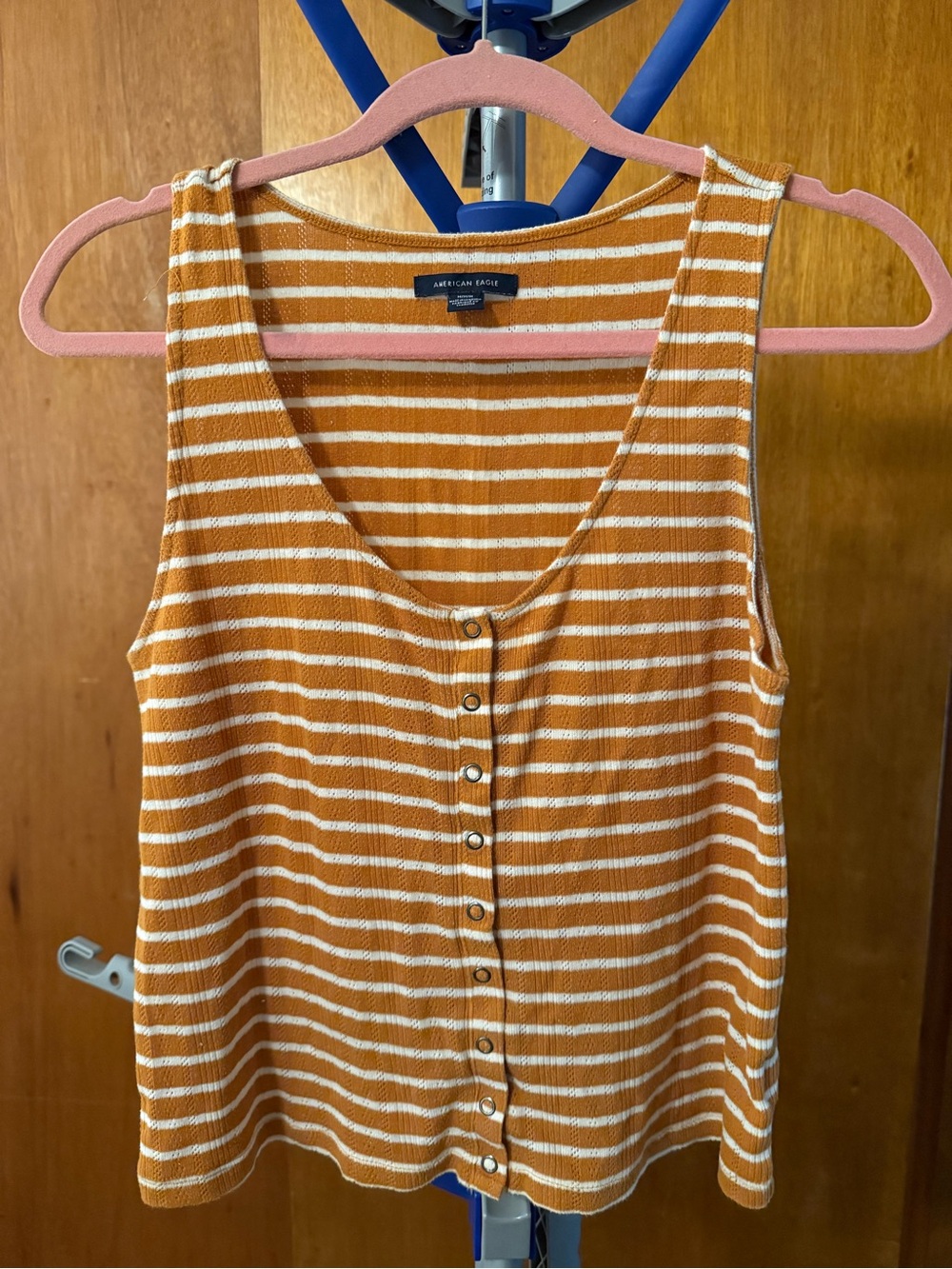 American Eagle Outfitters Rust & White Striped Button-Front Tank